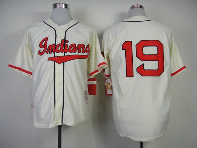 Men Cleveland Indians #19 Feller Cream Throwback MLB Jerseys->cleveland indians->MLB Jersey